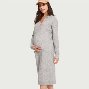 Hatch Maternity Polo Knit Gray Sweater Dress Wool Blend